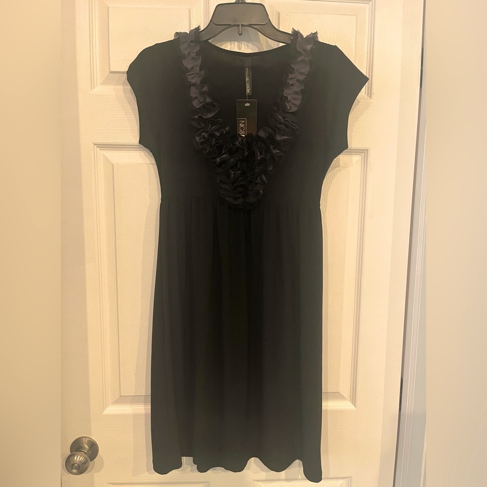 Flower front black dress